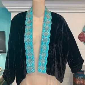 VINTAGE 90’s SAGE MACHADO FRINGED BEADED VELVET JACKET